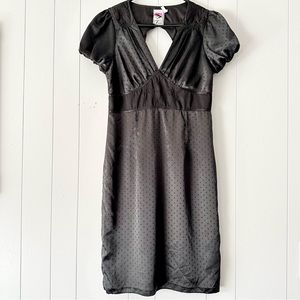 Freelance black polkadot satin bodycon dress, size medium